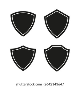 Dark shield icon. Black secure shape. Vector emblem symbol. Protective badge design.