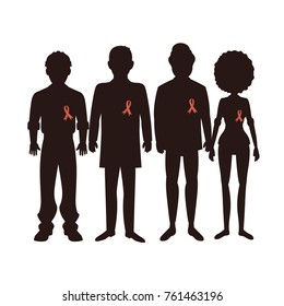 dark shilouettes with aids ribbon