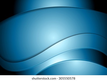 Dark shiny blue abstract waves design. Vector background