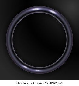 Dark shiny metal ring on black background. Abstract round metal frame for text. Vector illustration.