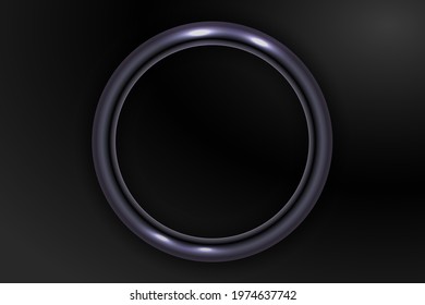 Dark shiny metal ring on black background. Abstract round metal frame for text. Vector illustration.