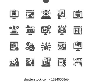 El lado oscuro de la web. Delitos cibernéticos, piratería informática y delitos tecnológicos. Oscuro. Comportamiento transgresor. Plataforma para que las personas compren anónimamente. Iconos sólidos vectoriales. Pictograma simple