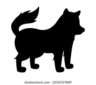 Dark silhouette of baby wolf. Shadow of dangerous animal and predator, forest dweller. Aesthetics, beauty and elegance. Abstract pattern for printing on fabric. Cartoon flat vector illustration