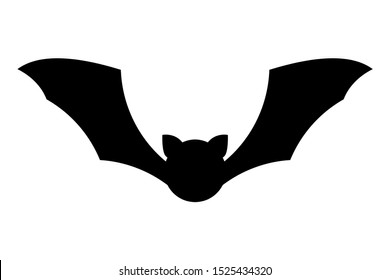 Dark silhouette of bat with open wings. One of Halloween holiday symbol on white background