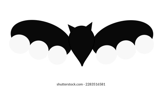Dark silhouette of bat with open wings. Halloween symbol on white background.