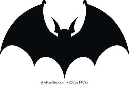 Dark silhouette of bat with open wings. One of Halloween holiday symbol on white background