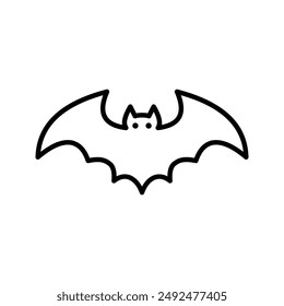 Dark silhouette of bat with open wings icon. One of Halloween holiday colo editable
