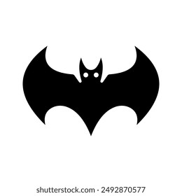 Dark silhouette of bat with open wings icon. One of Halloween holiday colo editable