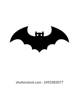 Dark silhouette of bat with open wings icon. One of Halloween holiday colo editable