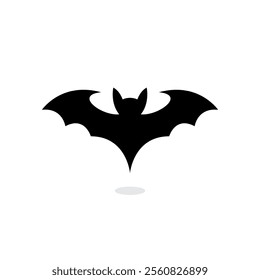 Dark silhouette of bat with open wings. Bat Icon Vector