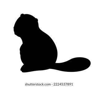 Dark silhouette of beaver. Forest dweller, fauna and biology, wild life. Poster or banner for website. Aesthetics and elegance, beauty. Reaction for messengers. Cartoon flat vector illustration