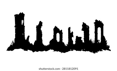 Dark silhouette of a city skyline featuring tall buildings against a night sky, emphasizing urban architecture and cityscape ambiance.