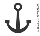 A dark silhouette of a classic ship anchor icon isolated on a white background. Perfect symbol for maritime themes, nautical decor, cruise travel, and sea exploration.