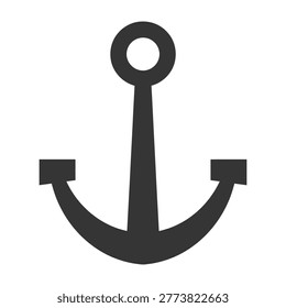 A dark silhouette of a classic ship anchor icon isolated on a white background. Perfect symbol for maritime themes, nautical decor, cruise travel, and sea exploration.