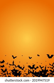 Dark Silhouette Cute Vector Orange Background. Wing Shadow Wallpaper. Scary Dracula Frame. Creepy Design.