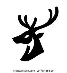 A dark silhouette of a deer's head with beautiful horns.Vector illustration isolated on white.