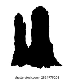 Dark silhouette of distinctive rock formation set against a plain background, highlighting natural geological features and outdoor scenery.