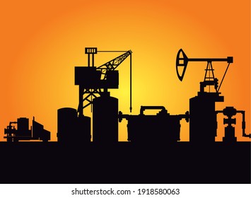 silueta oscura de la plataforma de perforación y de la ilustración del vector de fracking de la bomba