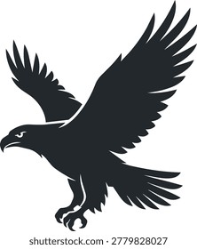 A dark silhouette of an eagle in mid-flight, showcasing its powerful wings and sharp talons, conveying a sense of freedom and strength.