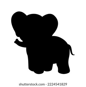 Dark silhouette of elephant. Shadow of large animal with large ears and trunk. Symbol of African savannah, tropic and exotic. Graphic element for printing on fabric. Cartoon flat vector illustration