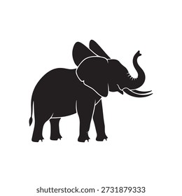 Dunkle Silhouette des Elefanten. Schatten eines großen Tieres mit großen Ohren und Stamm. Symbol der afrikanischen Savanne, tropisch und exotisch. Grafisches Element zum Bedrucken eines Stoffes. Cartoon, flache Vektorgrafik
