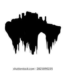 A dark silhouette of a floating island featuring a castle-like structure, set against a plain background, emphasizing fantasy and mystery themes.