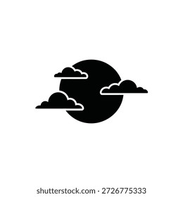 Dunkle Silhouette eines Vollmonds, teilweise verdeckt durch flauschige Wolken