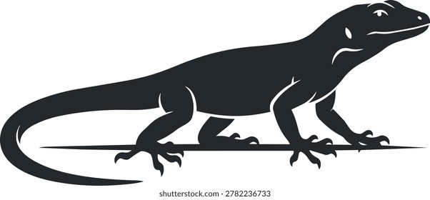 A dark silhouette of a gecko lizard with detailed claws and a long tail, isolated on a white background.
