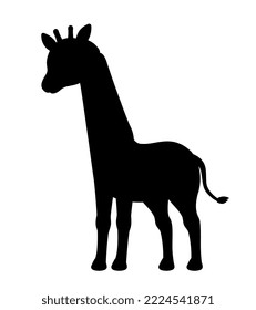Dark silhouette of giraffe. African animal with long neck, tropic and exotic, savannah. Educational material for children, puzzle and erudition task, biology. Cartoon flat vector illustration