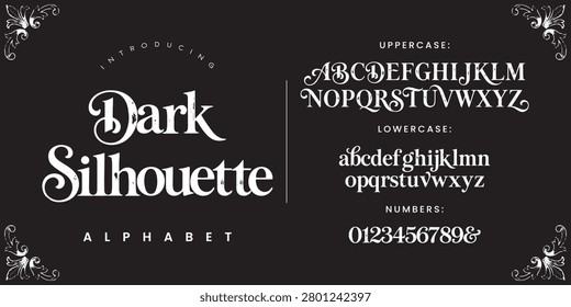DARK SILHOUETTE gothic typography alphabet exhibition mysterious historical showcase ornamental vintage capital letters sheet concept