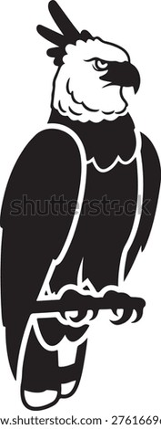 Dark silhouette of harpy eagle perched regally. Majestic bird symbolizing strength and royalty.