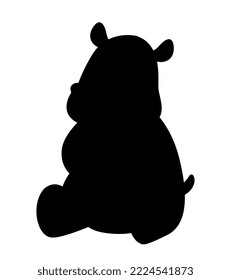 Dark silhouette of hippo. Shadow of small sitting hippopotamus. Poster or banner for website, graphic element for printing on fabric. African savanna and wild life. Cartoon flat vector illustration