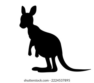 Dark silhouette of kangaroo. Symbol of Australia, tropical and exotic marsupial. Sticker for social networks and instant messengers. Nature, biology and fauna. Cartoon flat vector illustration