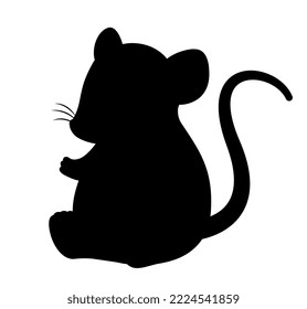 Dark silhouette of mouse. Small pet, mammal and predator. Sticker for social networks and reaction for messengers. Educational material for children, learning. Cartoon flat vector illustration