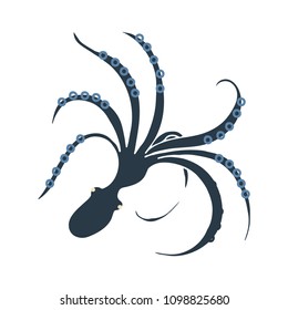 Dark silhouette of octopus. Hand drawn icon isolated on white. Vector illustration.