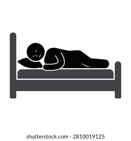 Dark silhouette of a person lying on a bed, sleeping peacefully on a white background