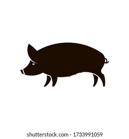 Dark silhouette of a pig for a logo. Vector illustration