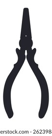 Dark silhouette of pliers, featuring needle nose and cutting designs, representing essential tools for construction and repair, isolated against a clean white background