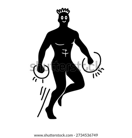 dark silhouette of powerful man leaping with magical or athletic energy lines