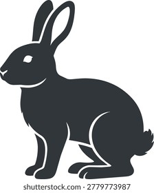 A dark silhouette of a rabbit with long ears, sitting and looking to the left. The outline is clean and modern.