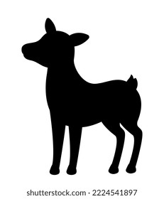 Dark silhouette of roe. Forest dweller, animal and mammal. Biology and fauna, educational material for children, learning and training. Poster or banner for website. Cartoon flat vector illustration