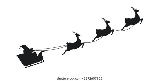 Dark silhouette of Santa Claus riding in a sleigh.