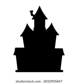 Dark silhouette of a spooky castle with multiple spires and turrets, evoking a mysterious and eerie atmosphere suitable for Halloween themes.
