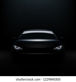 Dark Silhouette Of Sports Car With Headlight. EPS10 Vector