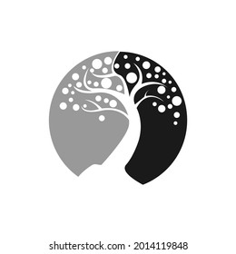 dark silhouette of tree logo on the circle vector design graphics element