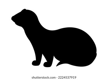 Dark silhouette of weasel. Graphic element for printing on fabric, sticker for social networks and instant messengers. Tropical and exotic animal, forest dweller. Cartoon flat vector illustration