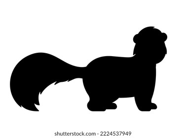 Dark silhouette of weasel. Sticker for social networks and instant messengers. Graphic element for printing on fabric. Forest animal, fauna and wild life, nature. Cartoon flat vector illustration