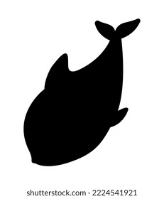 Dark silhouette of whale. Large sea animal, representative of underwater world. Creativity and art, aesthetics and beauty. Graphic element for printing on fabric. Cartoon flat vector illustration