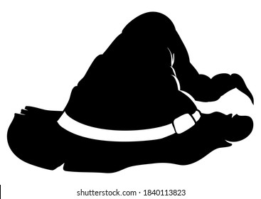 Dark silhouette of wizard hat with band, buckle and ragged brim, isolated over white background.