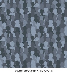 A Lot Of Dark Silhouettes, Crowd Of People Seamless Pattern